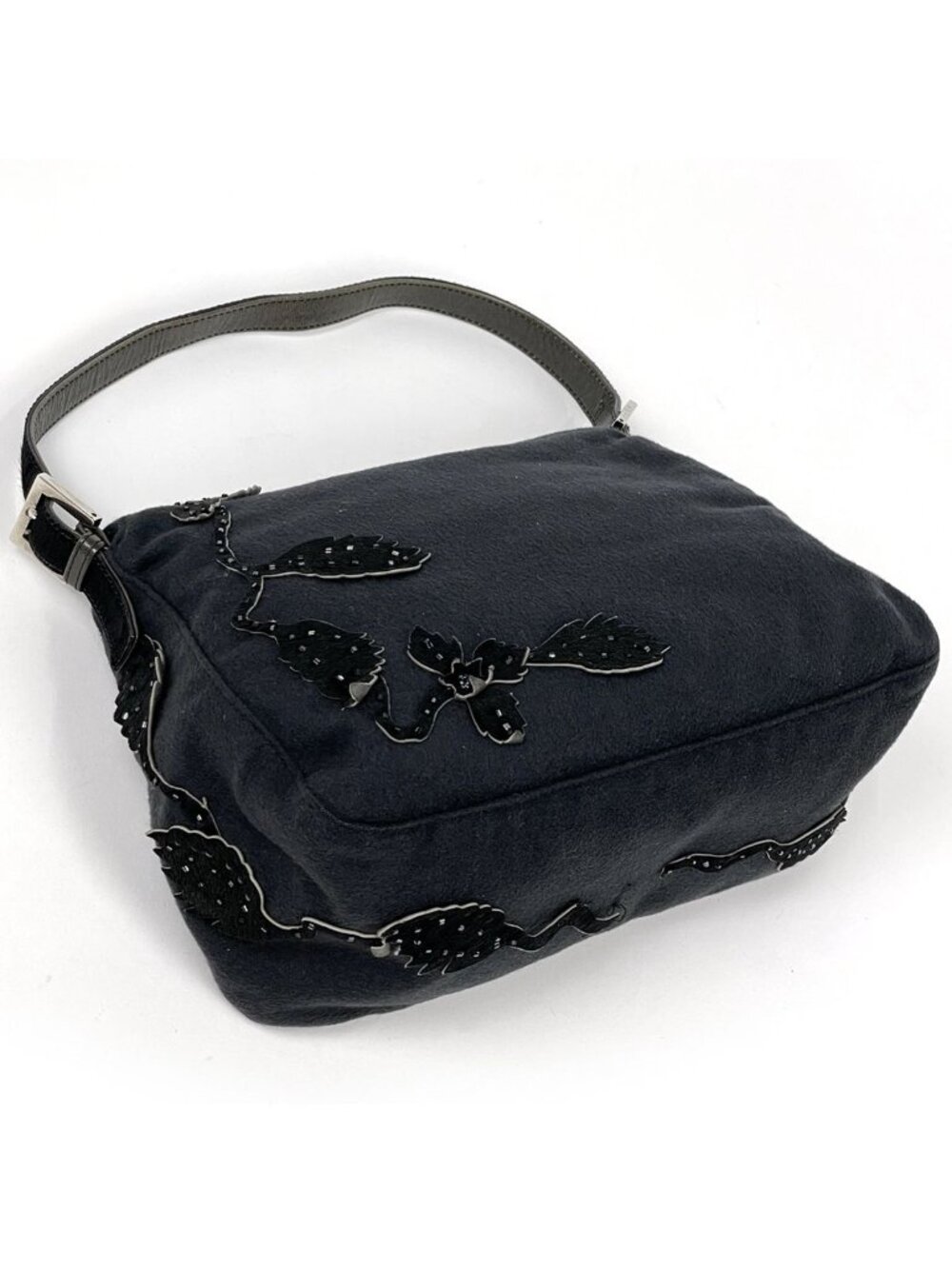 Fendi Zucca Logo Shoulder Bag Mamma Baguette Fabric Black - Picture 2 of 13